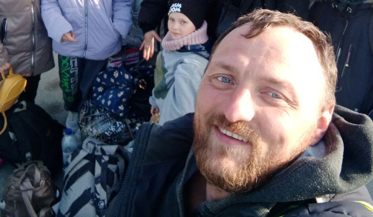 Mykhailo Puryshev poses for a selfie photo